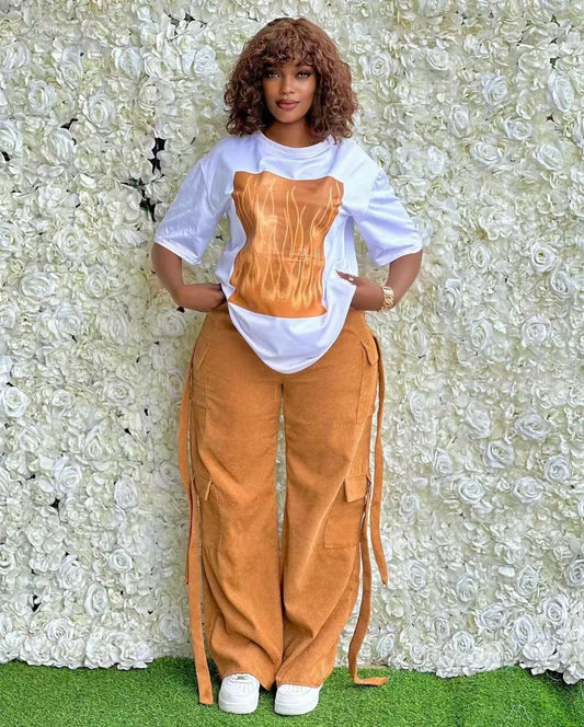 2 Pieces Women's Sets 2025 Spring Summer Pocket Pullover Suit Short Sleeve Tops And Pants Suits Two Piece Set Tracksuit Outfit